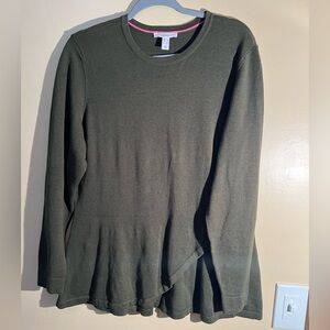 Women’s Isaac Mizrah Live Green Long Sleeve Mock Peplum Sweater Size Large